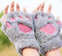 Nowe kobiety słodki kociak pazur Paw pluszowe rękawiczki ciepły miękki pluszowy krótki Fingerless puszyste niedźwiedzie kot rękawiczki kostium pół palca Party prezent 2